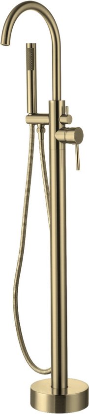 Vrijstaande Badkraan met Handdouche Vrijstaand Bad Mengkraan Geborsteld Messing Goud 114 cm - Luxurysanitair