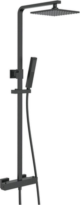 Alcedo Regendoucheset met Thermostaat Hoofddouche Staaf Handdouche Vierkant Zwart Mat - Luxurysanitair