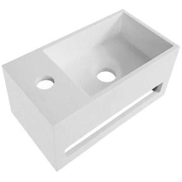 Solid Surface Wastafel Met Handdoukhouder en Kraangat Links 35,8x20,5x15,7cm L - Luxurysanitair