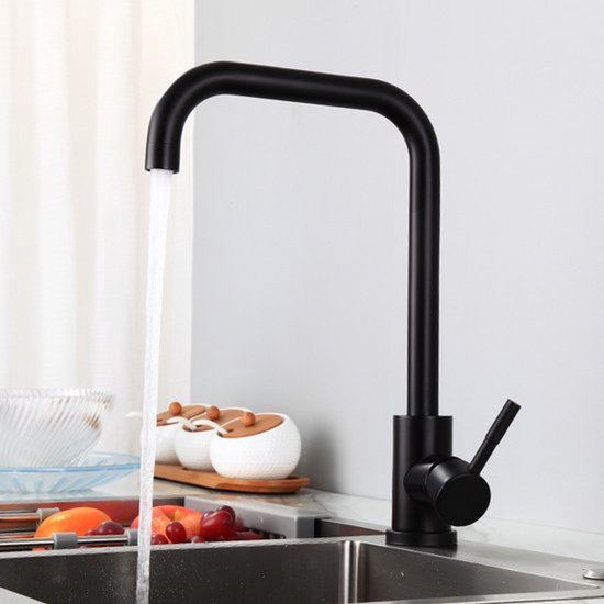 Zwarte Keukenkraan RVS U-Uitloop Mengkraan Keuken Modern Keukenkraak Zwart - Luxurysanitair