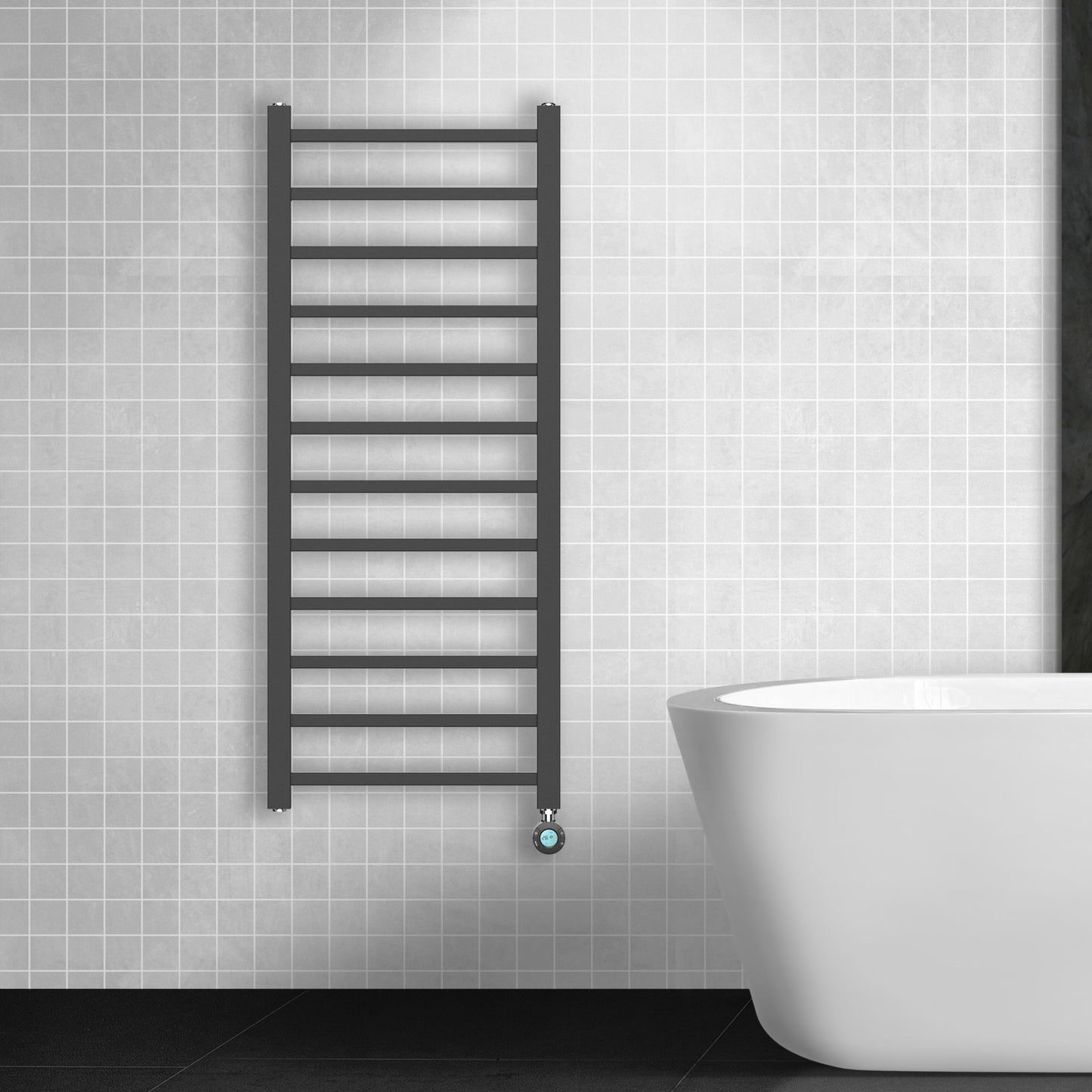 Belrad Elektrische Handdoekdroger Met Digitale Programeerbare Thermostaat Aansluiting Rechts 551W - 1600x500mm - Luxurysanitair