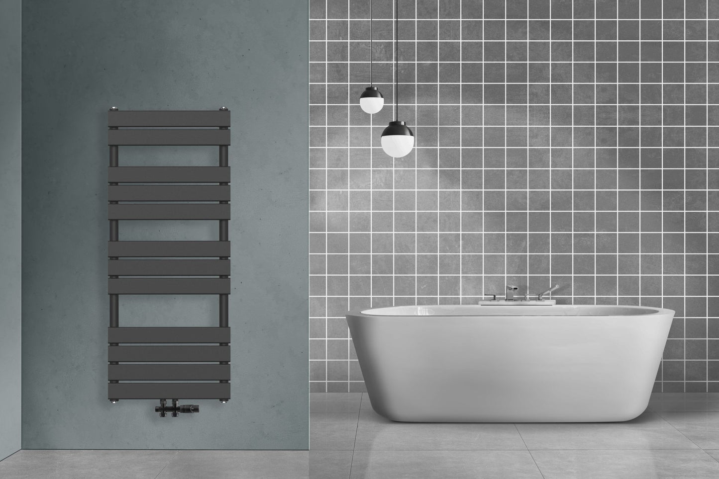 Handdoek Radiator Midden Aansluiting Zwart 1800x600 1081W - Luxurysanitair