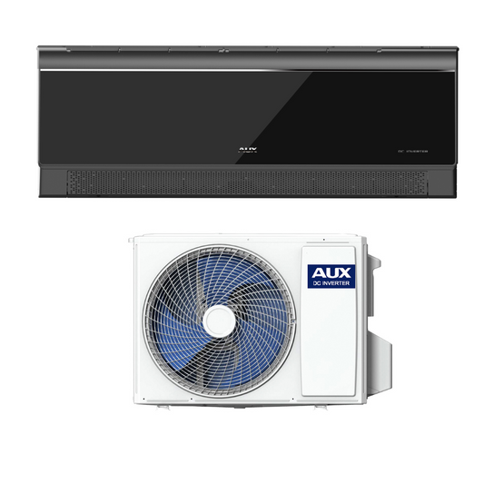 Aux Single Split Airco Buiten en Binnenunit Totaalpaket Koelen en Verwarmen Wifi - 12000BTU - 3,5KW - R32 - Glanzend Zwart - Luxurysanitair
