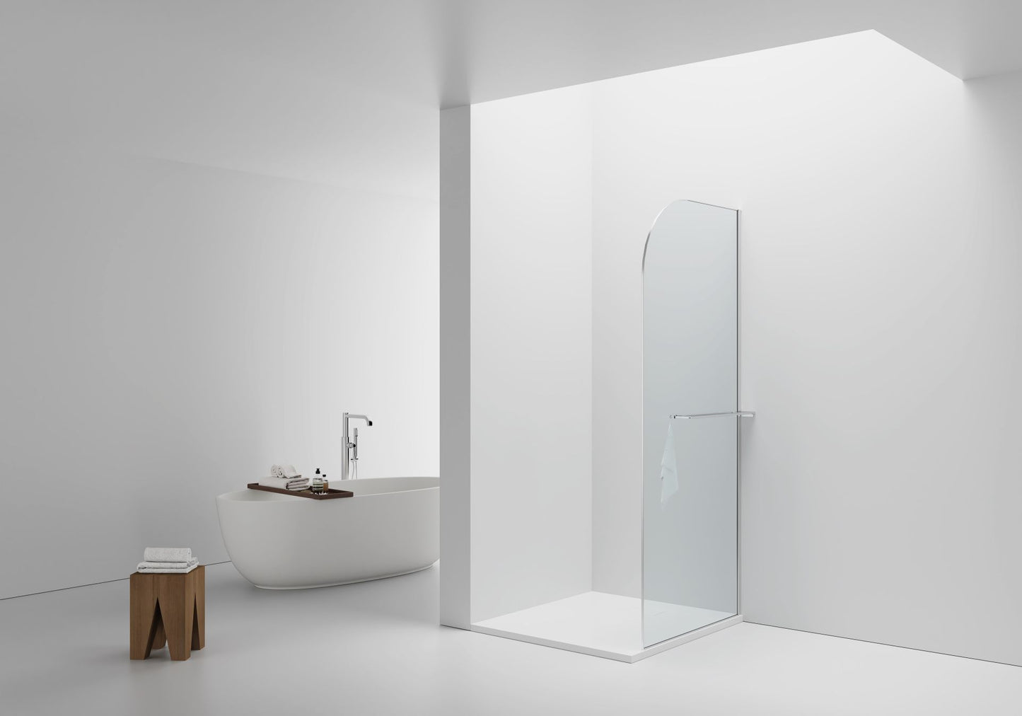 Curvy Inloopdouche Met Handdoekhouder Omkeerbar 8mm Veiligheidsglas 100x200cm - Helder Glas - Luxurysanitair