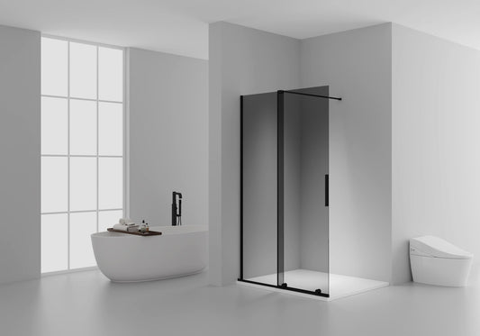 Aloni X-Slide Inloopdouche Met Schuifdeur Met Anit-Kalkbehandeling Omkeerbaar 8mm Veiligheidglas - 120x200cm - Mat Zwart - Grijs Rookglas - Luxurysanitair
