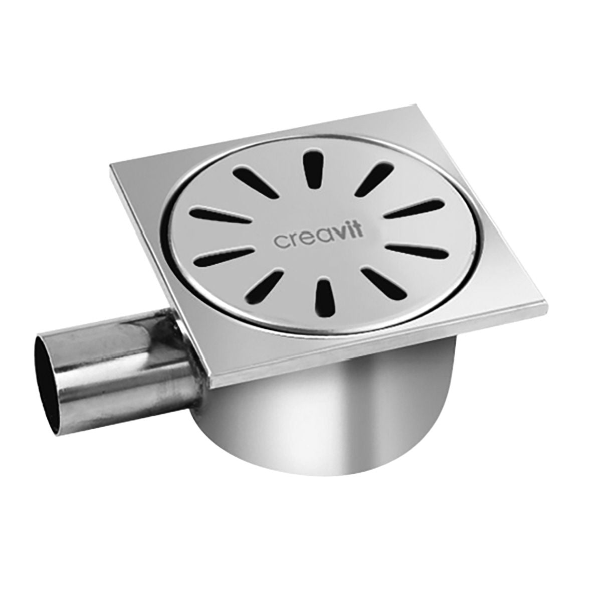 Creavit Vloersifon Uitgang Horizontaal Volledig in RVS 15x15 Ø50 - Luxurysanitair