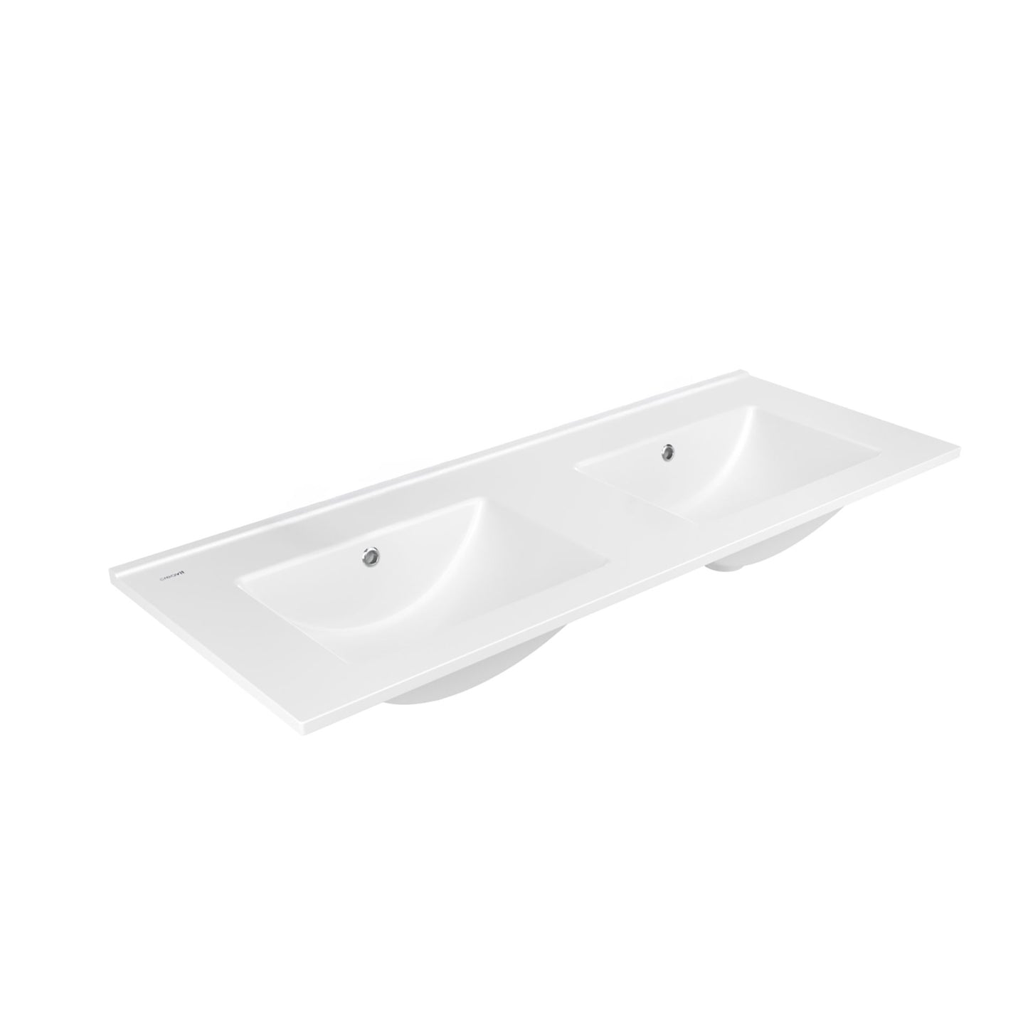 Creavit Su Wastafel 2 Wasbakken Zonder Kraangaten Kunstmarmer 121x46cm - Glanzend Wit - Luxurysanitair
