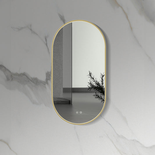 Aloni Avalo LED Spiegel Ovaal met Verwarming 50x100cm - Geborsteld Goud - Luxurysanitair