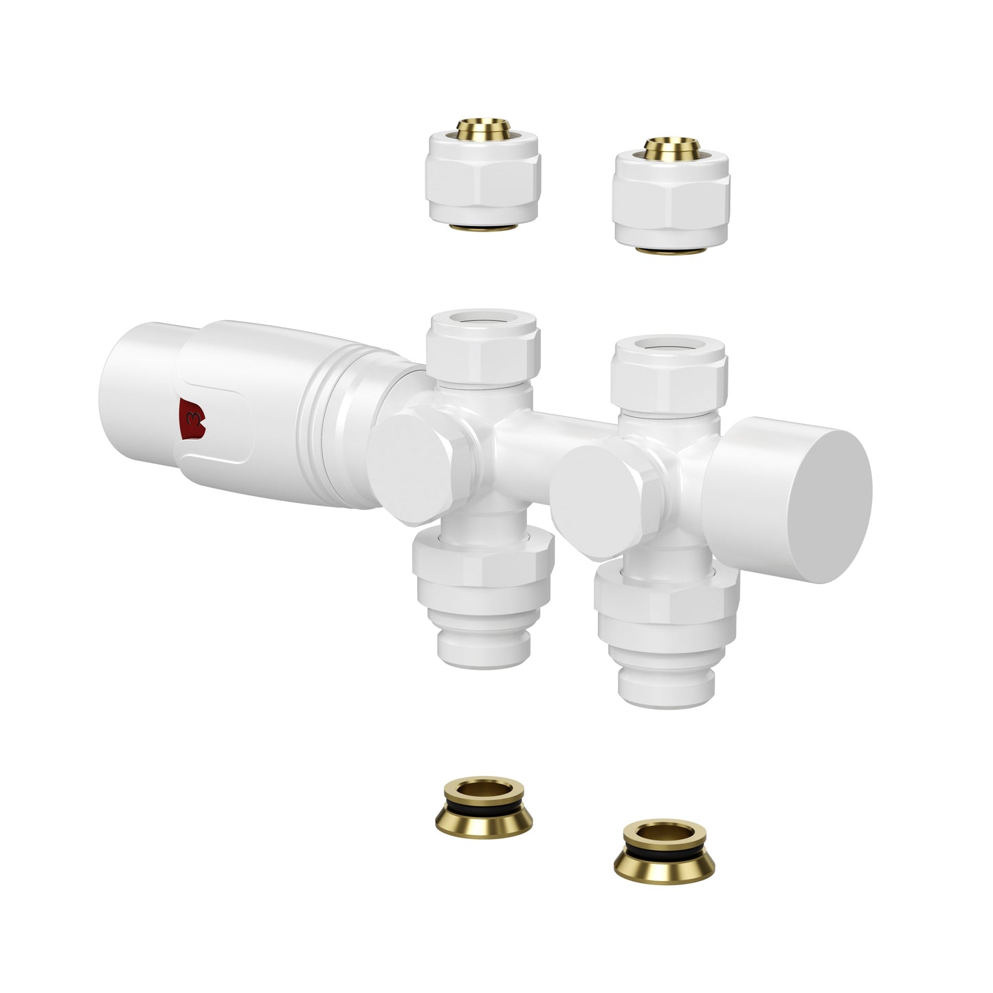 BELRAD RADIATORKRAAN - DESIGN - THERMOSTATISCH - MIDDENAANSLUITING - MUUR-EN VLOERAANSLUITING - GLANZEND WIT