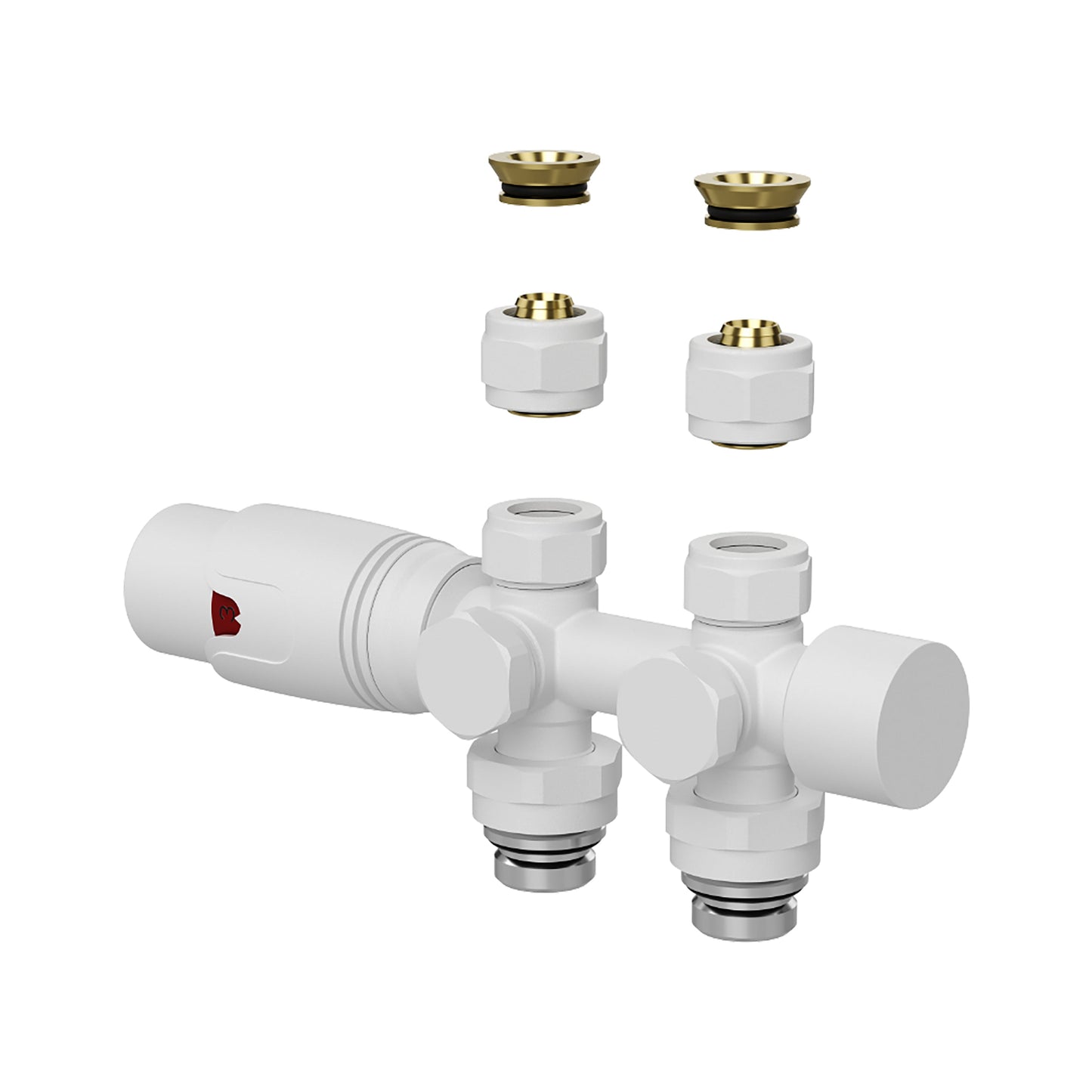 BELRAD RADIATORKRAAN - DESIGN - THERMOSTATISCH - MIDDENAANSLUITING - MUUR-EN VLOERAANSLUITING - MAT WIT