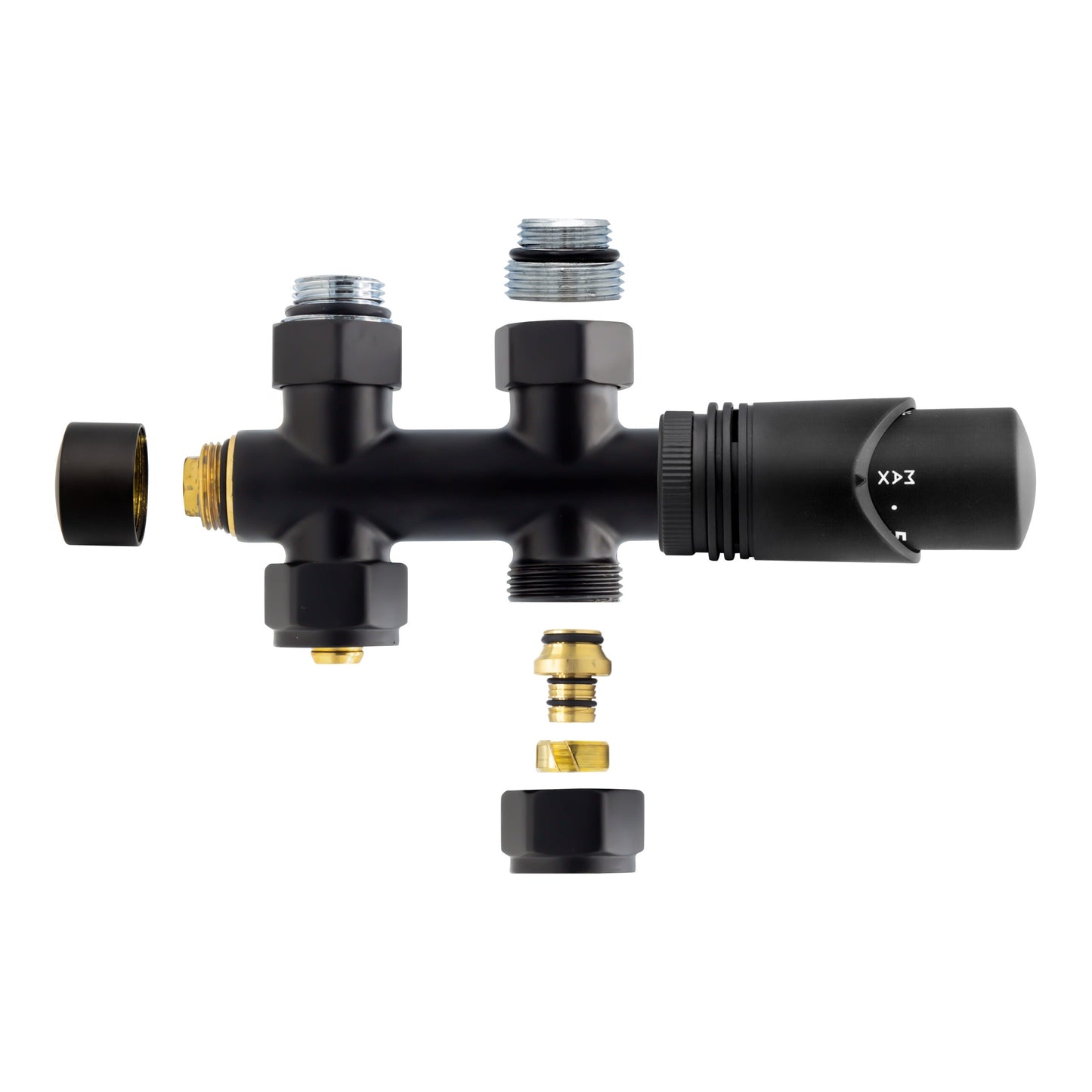 BELRAD RADIATORKRAAN - DESIGN - THERMOSTATISCH - MIDDENAANSLUITING - RECHT - VLOERAANSLUITING - MAT ZWART
