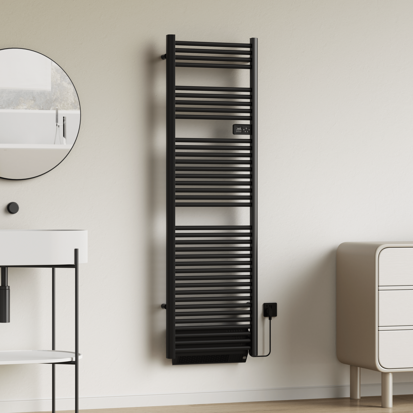 Belrad Elektrische Handdoekdroger Met Blower Met Digitale Programeerbare Thermostaat Aansluiting Rechts 2000W - 1840x540x133mm - Luxurysanitair
