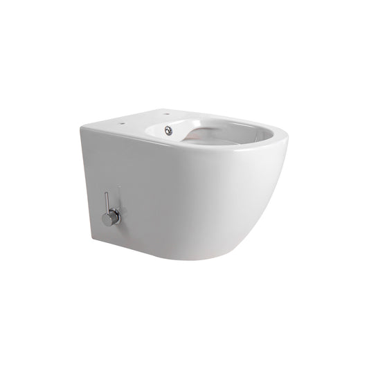 DARLO HANGTOILET MET BIDET - RANDLOOS - MET BIDETKRAAN KOUD EN WARM WATER - ZONDER ZITTING - COMPACT 49 CM - GLANZEND WIT