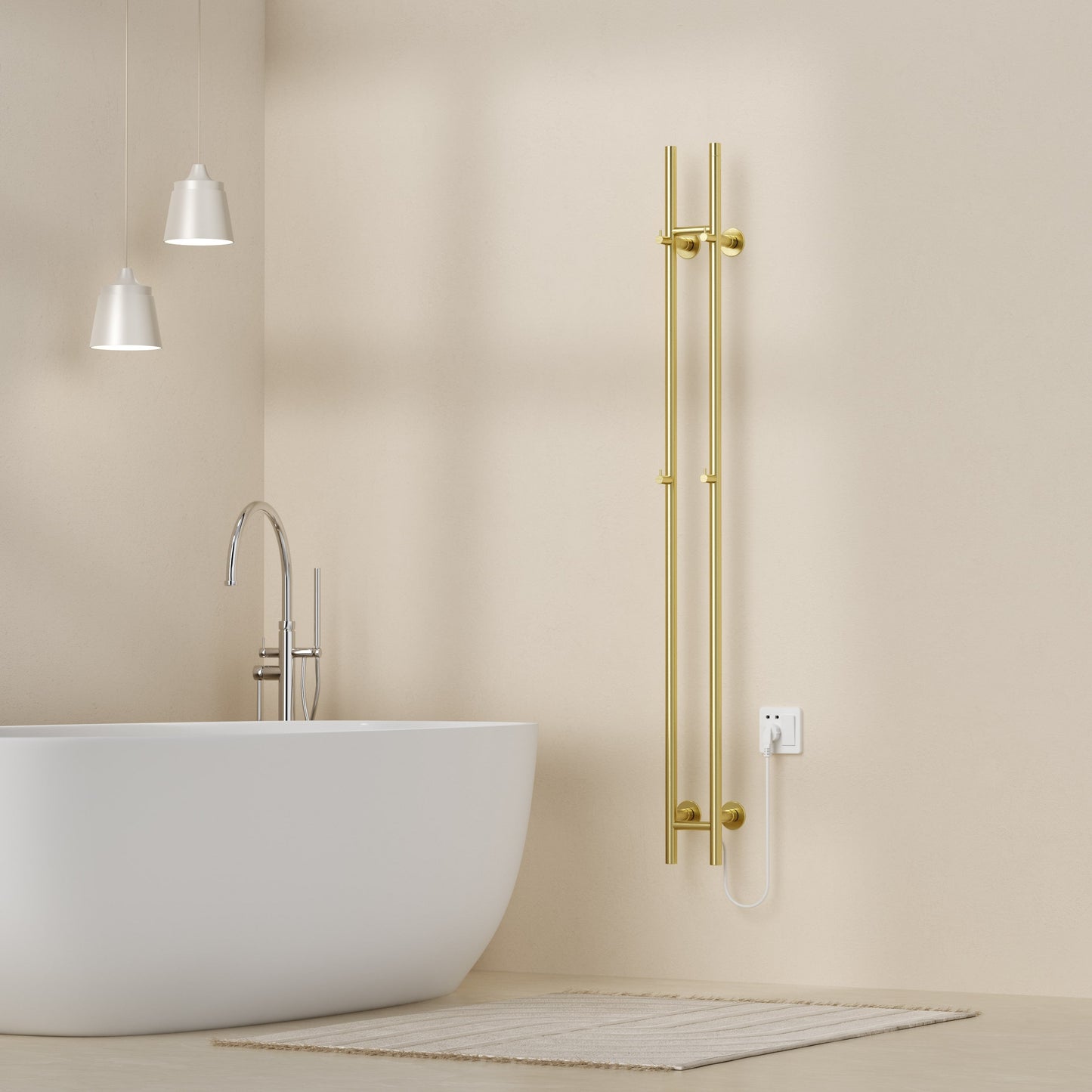 BELRAD ELEKTRISCHE STAAFHANDDOEKDROGER - DUBBEL - MET DIGITALE, PROGRAMEERBARE THERMOSTAAT - 120W - Ø2,5CM - 150X16,8X12,7 CM - GEBORSTELD GOUD