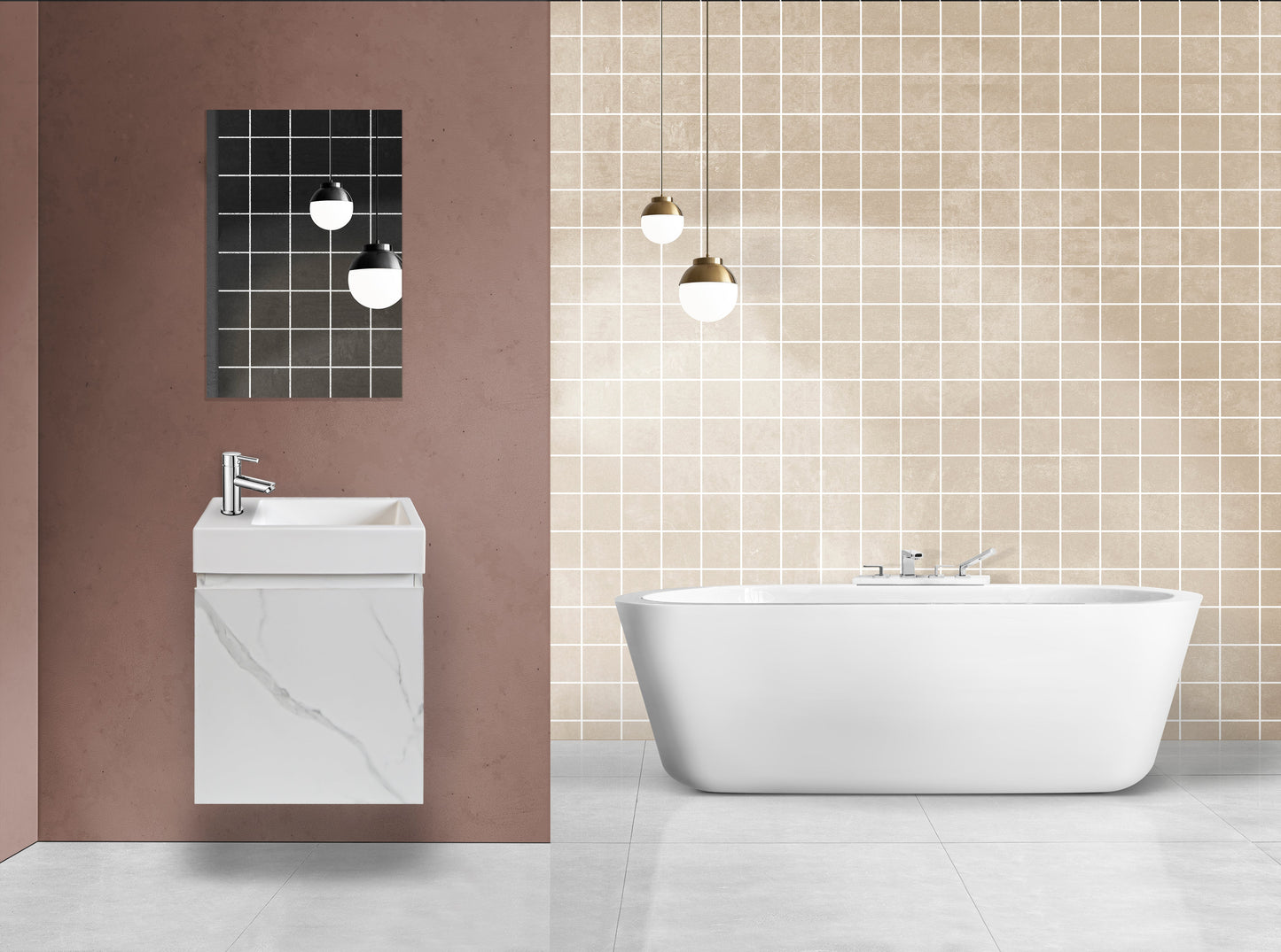 ALONI MKADO TOILETMEUBELONDERKAST - 1 DEUR - RECHTS - GREEPLOOS - SOFT CLOSE - 40X50X22,3 CM - WIT MARMER