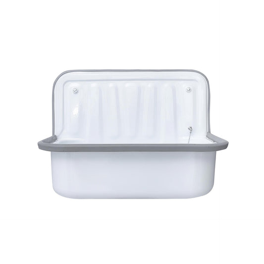 Uitgietbak met Stootbuffer, Afvoerstop en Ketting - Plaatstaal 50,5cm - Glanzend Wit - Luxurysanitair