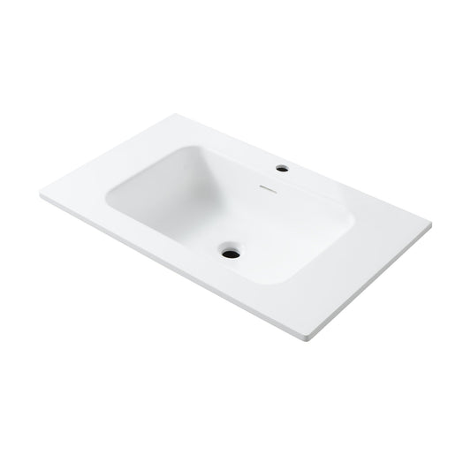 WONDA SQUARE SLIM WASTAFEL - 1 WASBAK - MET OVERLOOP - 1 KRAANGAT - KUNSTMARMER - 80X1,6X52,5 CM - MAT WIT