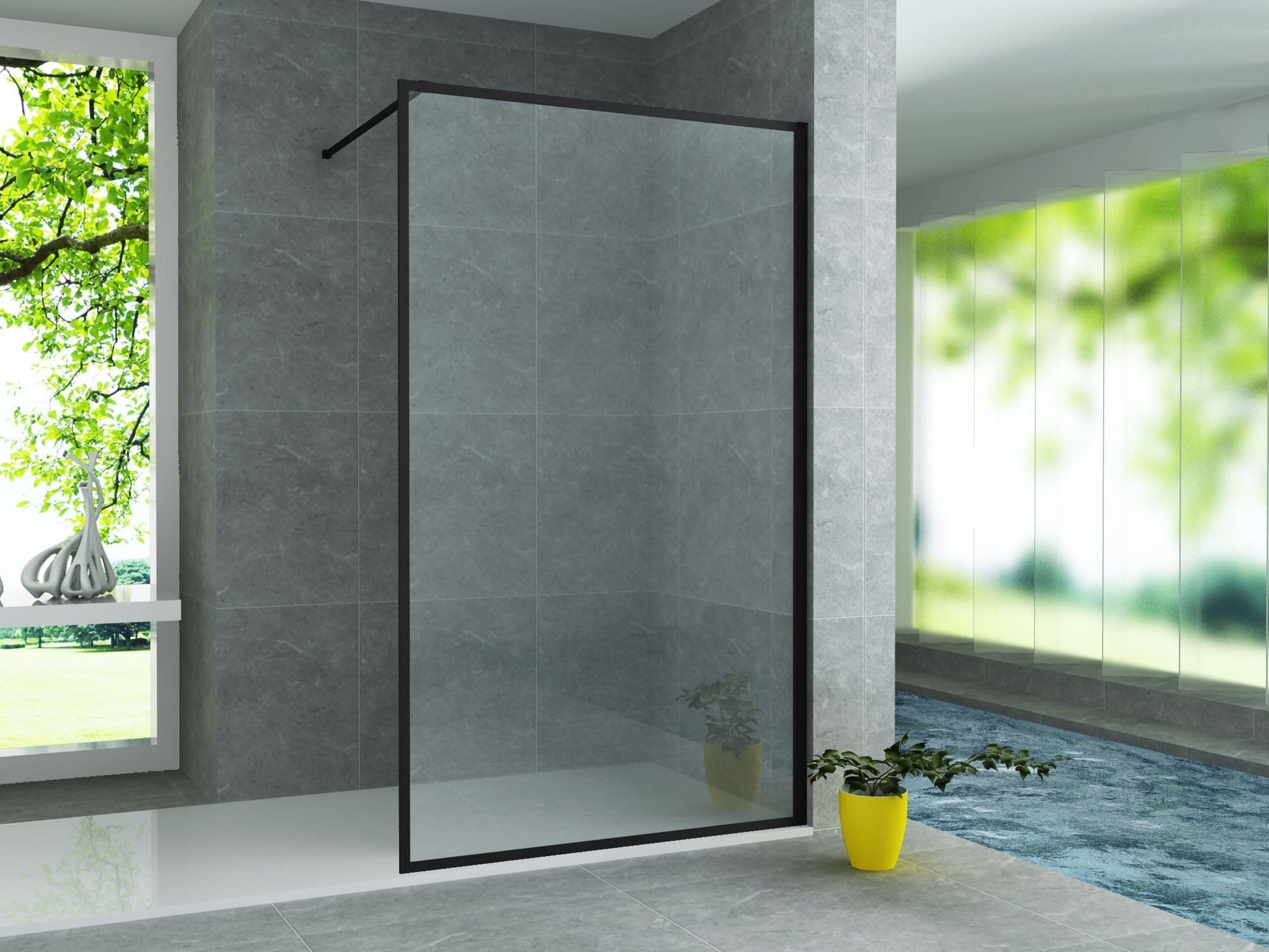 Douchewand Inloopdouche met kader mat zwart 140 x 200