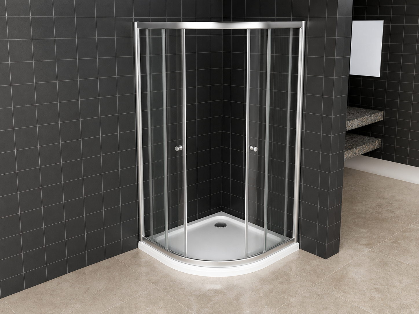 Douchecabine Kwartrond 90 x 90 chrome