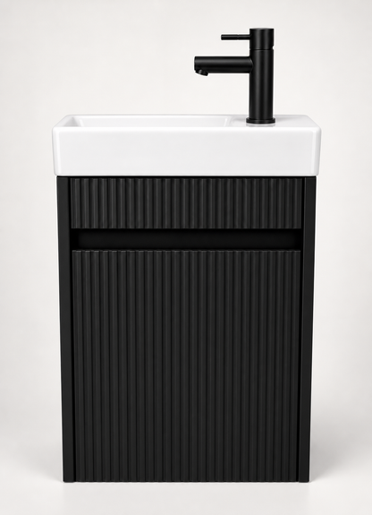 Toilet meubelset Mat zwart geribbeld incl. zwarte kraan, sifon en zwarte popup 40 x 22,5 x 63 (b x d x h)