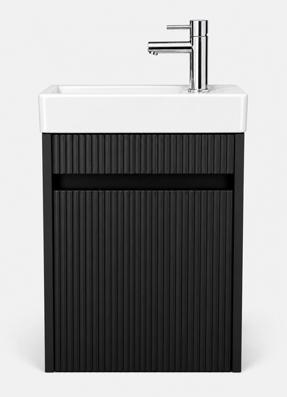 Toilet meubelset Mat zwart geribbeld incl. Chrome kraan, sifon en Chrome popup 40 x 22,5 x 63 (b x d x h)