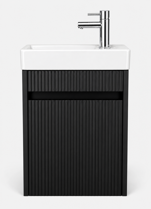 Toilet meubelset Mat zwart geribbeld incl. Chrome kraan, sifon en Chrome popup 40 x 22,5 x 63 (b x d x h)