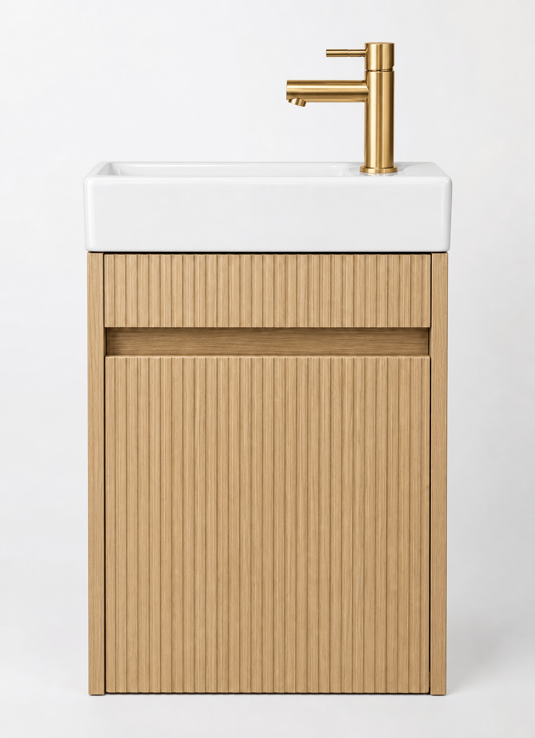 Toilet meubelset Eikgrijs geribbeld incl. kraan goud, sifon en popup goud 40 x 22,5 x 63 (b x d x h)