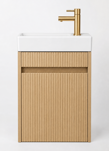 Toilet meubelset Eikgrijs geribbeld incl. kraan goud, sifon en popup goud 40 x 22,5 x 63 (b x d x h)