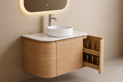 Badkamer Meubelset 79 x 49 x 36 incl. lavabo 38 x 38 x 12 Naturel eik ( CURVA)