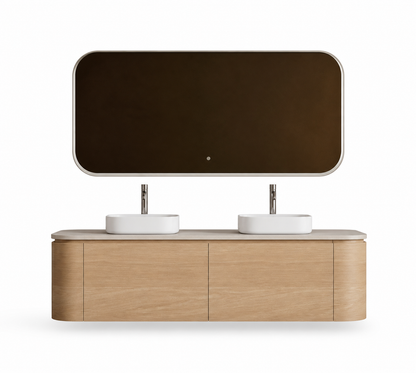 Badkamer Meubelset 119 x 49,5 x 48 incl. twee lavabo's 38 x 38 x 12 Naturel eik ( CURVA)