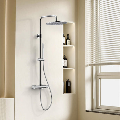 STRIA REGENDOUCHESET - THERMOSTATISCH - COOL TOUCH - HOOFDDOUCHE 30 CM - OPBOUW - KNOPPEN MET VERFIJNDE RIBBELSTRUCTUUR - CHROOM