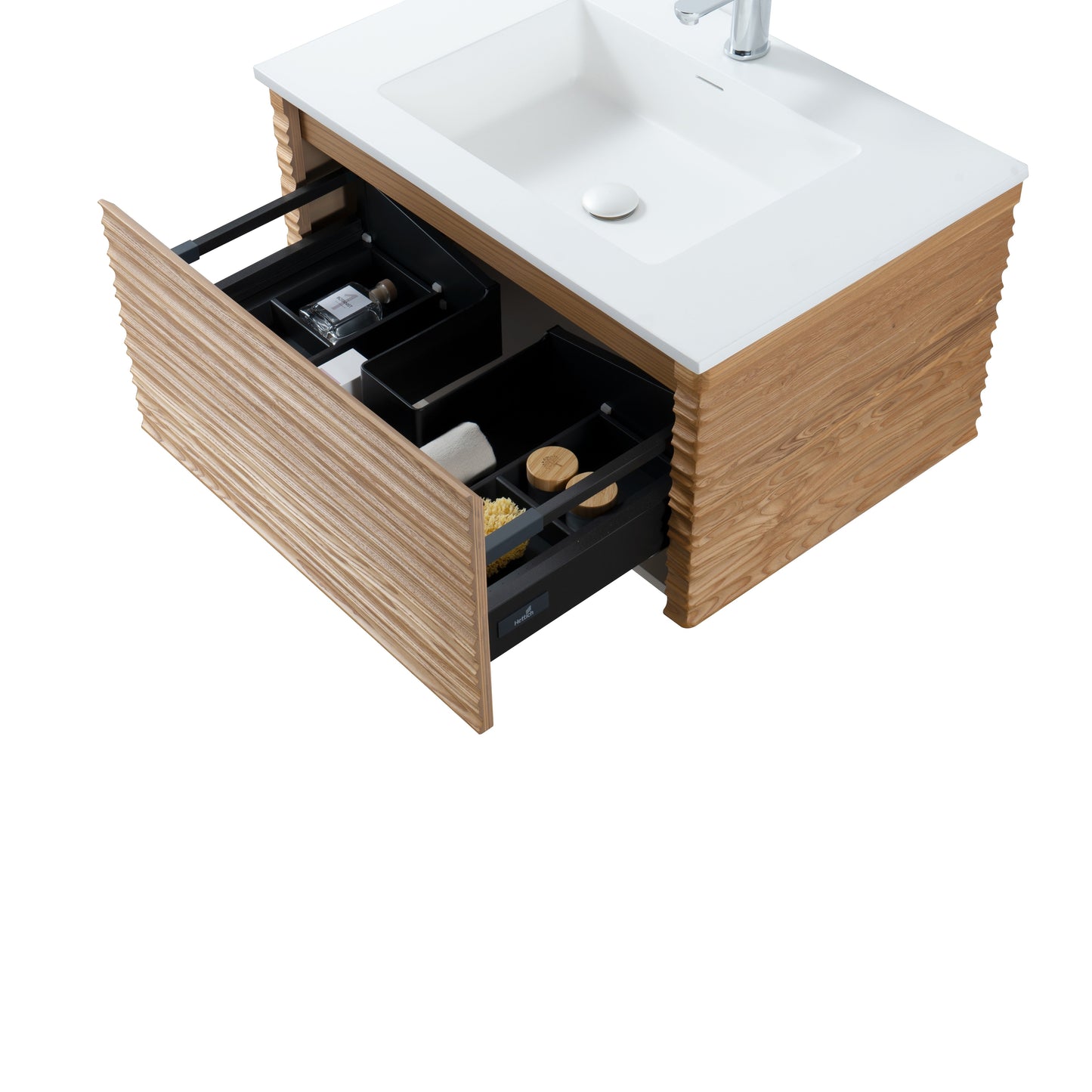 KAMELLIA WASTAFELONDERKAST - 1 LADE - GREEPLOOS - SOFT CLOSE – 79X40X52 CM - LICHT WALNOTEN