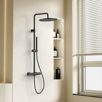 STRIA REGENDOUCHESET - THERMOSTATISCH - COOL TOUCH - HOOFDDOUCHE 30 CM - OPBOUW - KNOPPEN MET VERFIJNDE RIBBELSTRUCTUUR - MAT ZWART (PVD)