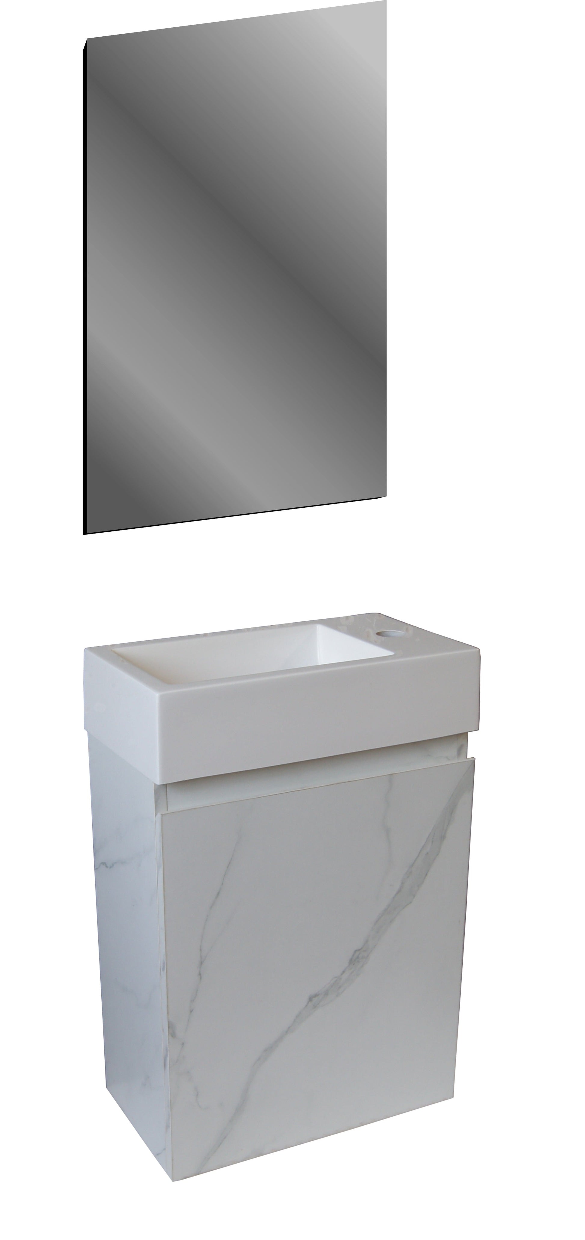 ALONI MKADO TOILETMEUBELONDERKAST - 1 DEUR - RECHTS - GREEPLOOS - SOFT CLOSE - 40X50X22,3 CM - WIT MARMER