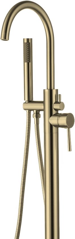 Vrijstaande Badkraan met Handdouche Vrijstaand Bad Mengkraan Geborsteld Messing Goud 114 cm - Luxurysanitair