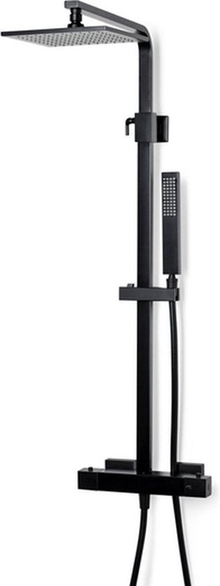 Alcedo Regendoucheset met Thermostaat Hoofddouche Staaf Handdouche Vierkant Zwart Mat - Luxurysanitair