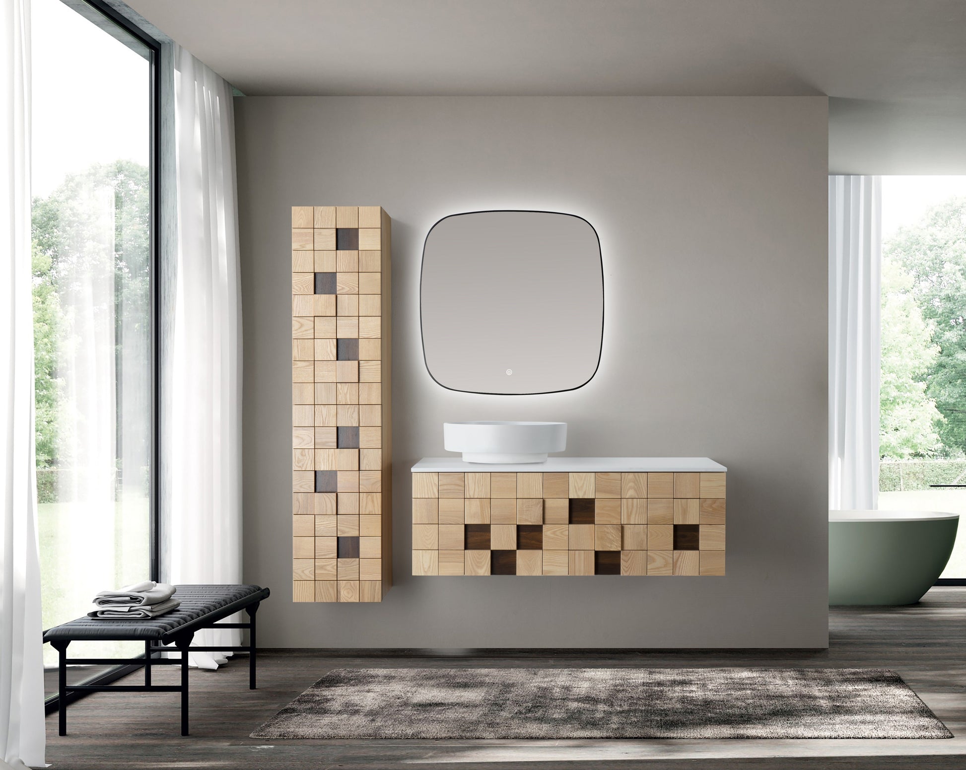 MIMOZA KOLOMKAST - 2 DEUREN - GREEPLOOS - SOFT CLOSE - OMKEERBAAR - 35X160X35 CM - LICHT EIKEN