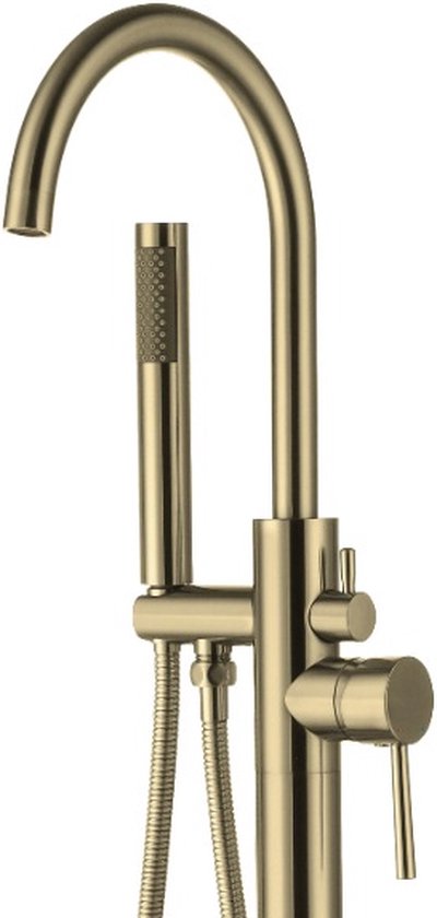 Vrijstaande Badkraan met Handdouche Vrijstaand Bad Mengkraan Geborsteld Messing Goud 114 cm - Luxurysanitair