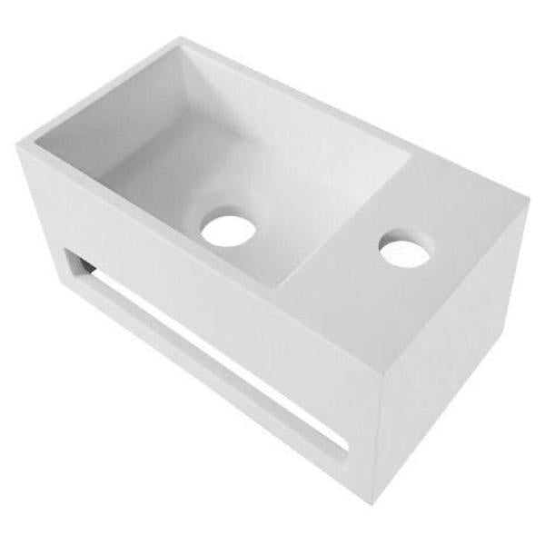 Solid Surface Wastafel Met Handdoukhouder en Kraangat Links 35,8x20,5x15,7cm R - Luxurysanitair