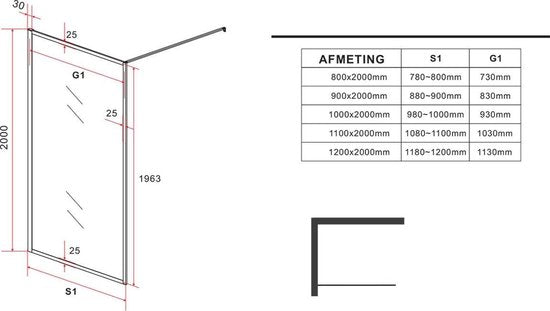 Diamond Line Bailey Inloopdouche / Douchewand - 100x200  Helder Glas - 8mm Veiligheidsglas - Luxurysanitair