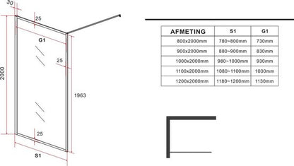 Diamond Line Bailey Inloopdouche / Douchewand - 100x200  Helder Glas - 8mm Veiligheidsglas - Luxurysanitair