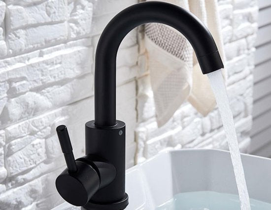 Wastafel Designkraan Nordica Opbouw Gebogen Mengkraan  Kompleet  Mat Zwart - Luxurysanitair