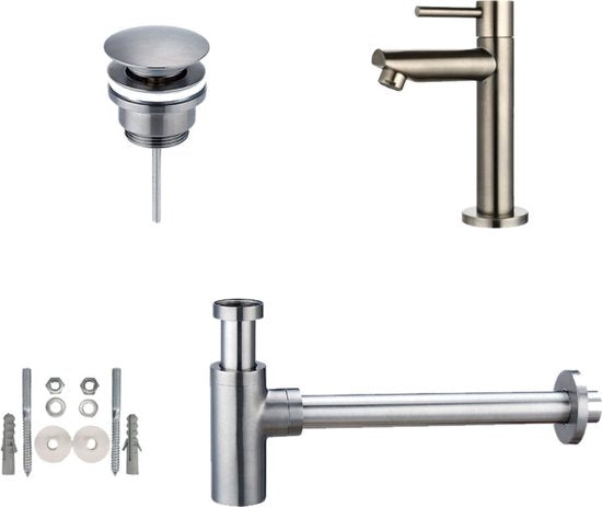 Toiletkraanset met Afvoer en Design Sifon Rond - Luxurysanitair