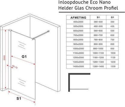 Diamond Line Nano - Inloopdouche / Douchewand Chroom Profiel  Antikalk  Helder Glas - Luxurysanitair