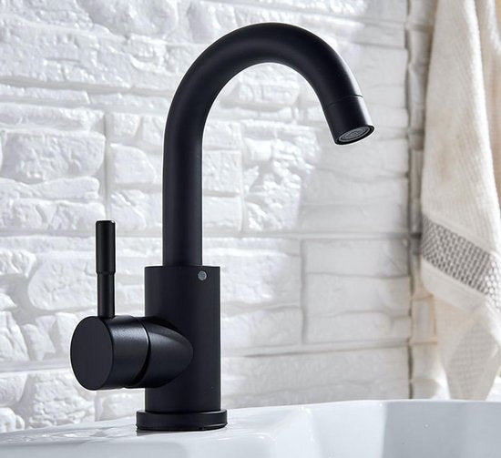 Wastafel Designkraan Nordica Opbouw Gebogen Mengkraan  Kompleet  Mat Zwart - Luxurysanitair