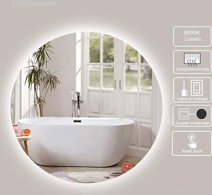 Badkamerspiegel met LED verlichting en verwarming - 3 LED-standen - Condensvrij - Dimbaar - 100 x 100 CM - Ronde spiegel - Luxurysanitair