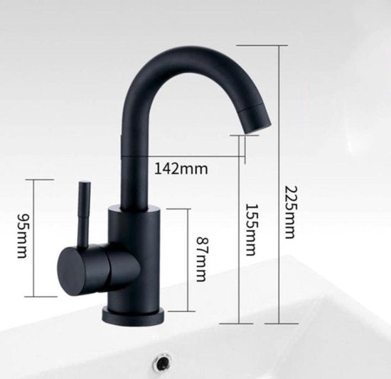 Wastafel Designkraan Nordica Opbouw Gebogen Mengkraan  Kompleet  Mat Zwart - Luxurysanitair