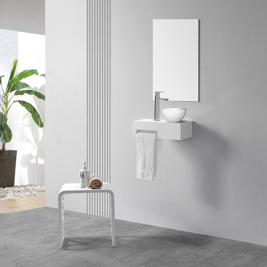 Diamond Line Lora Fonteinset Links Mat Wit Rechthoek 40x21.3x10cm Incl. Waskom Mat Wit - Luxurysanitair