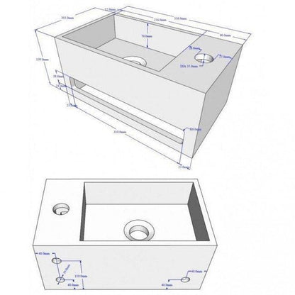 Diamond Line S.S Fonteinset Rechts met Handdoekhouder Mat Zwart Solid Surface Rechthoek 35.6x20.3x15.9cm Incl. Toiletkraan Clickwaste Sifon Chroom - Luxurysanitair