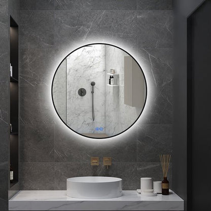 Badkamerspiegel met LED verlichting en Verwarming - Zwarte Rand - 3 LED standen - 60 x 60 CM - Ronde Spiegel - Luxurysanitair